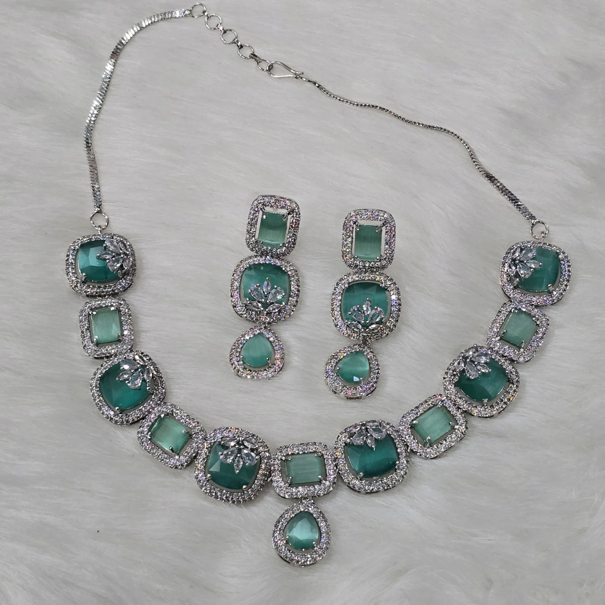 Jaipuri Gold Plated AD Choker Earrings Set For Wedding