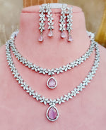 Indian Double Layered Silver Finish AD Choker Earrings Set