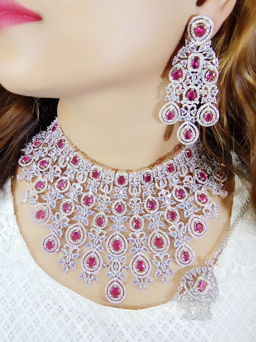 Multi Layered Bollywood Inspired CZ Choker Earring Set For Wedding
