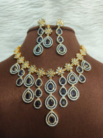 Sterling Floral Silver Finish AD Choker Earrings Set For Wedding