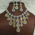 Sterling Floral Silver Finish AD Choker Earrings Set For Wedding