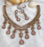 Gold Toned Bridal AD Necklace Earrings Set For Wedding