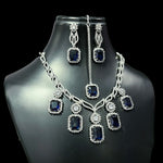 Square American Diamond Stone Work Necklace Earring Mangtikka Set