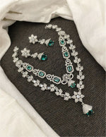 Pakistani Double Layered Floral AD Necklace Earring Set For Wedding