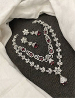 Pakistani Double Layered Floral AD Necklace Earring Set For Wedding