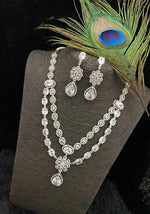 Punjabi Floral Double Layer CZ Statement Necklace Earring Set For Wedding