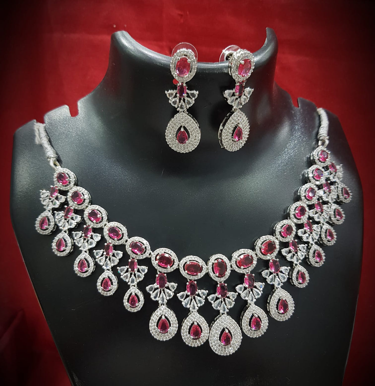 Floral Drop AD Choker Earring Set For Wedding