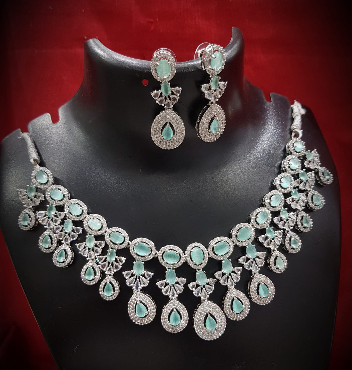 Floral Drop AD Choker Earring Set For Wedding