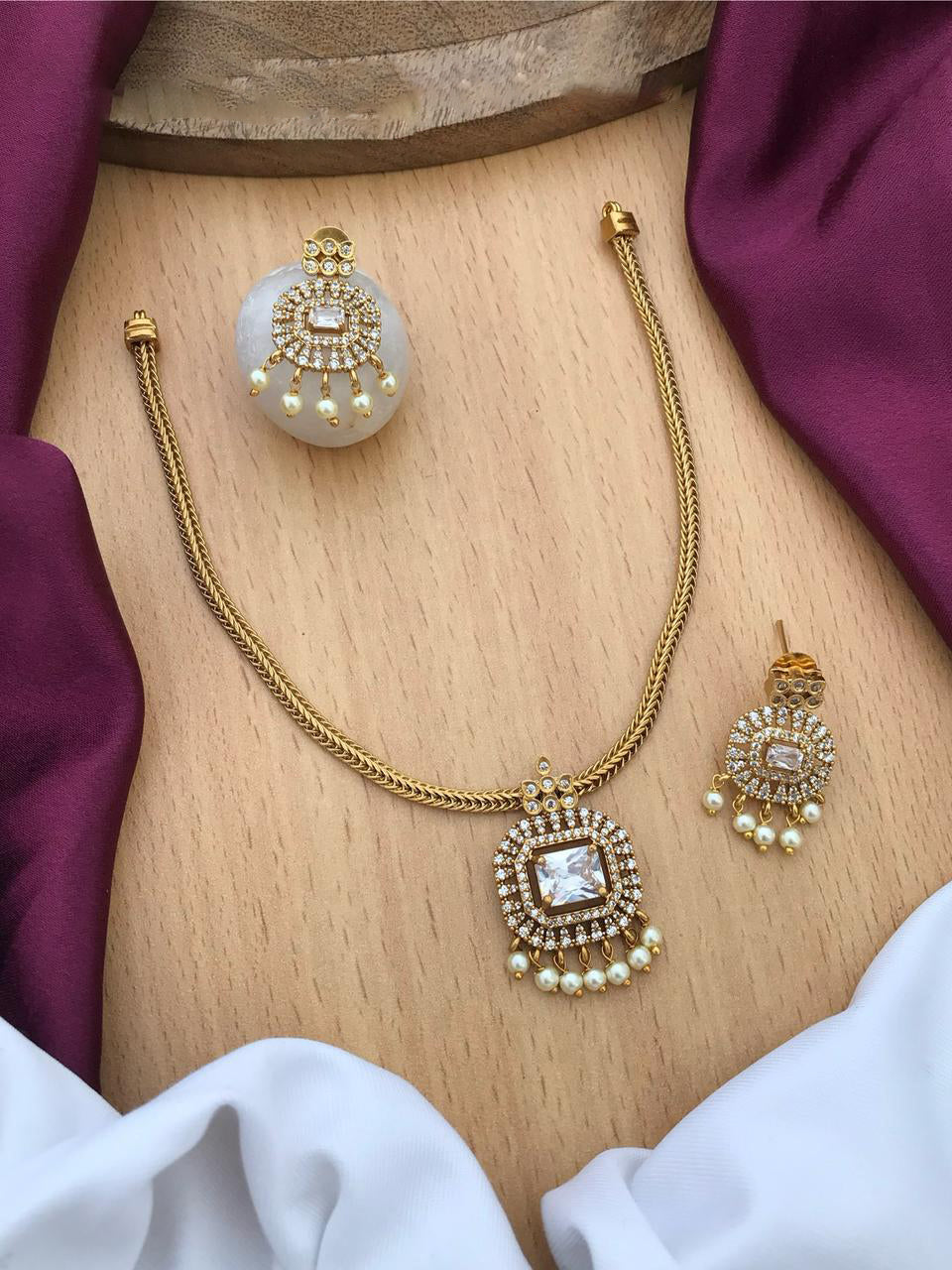 Rajsthani Handcrafted Gold Tone AD Necklace Earring Set For Wedding