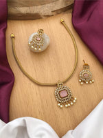 Rajsthani Handcrafted Gold Tone AD Necklace Earring Set For Wedding