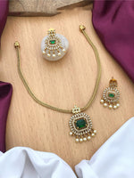Rajsthani Handcrafted Gold Tone AD Necklace Earring Set For Wedding