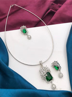 Silver Tone ADStatement Necklace Earring Set For Wedding