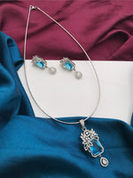 Silver Tone ADStatement Necklace Earring Set For Wedding