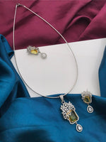 Silver Tone ADStatement Necklace Earring Set For Wedding