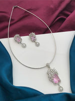 Silver Tone ADStatement Necklace Earring Set For Wedding