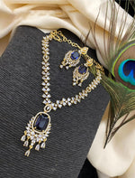 Gold Plated Kundan AD Necklace Earring Set For Wedding