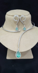 Indian Silver Plated American Diamond Stylish Necklace Earring Set For Wedding