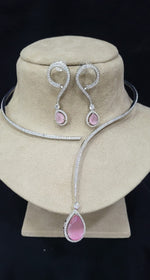 Indian Silver Plated American Diamond Stylish Necklace Earring Set For Wedding