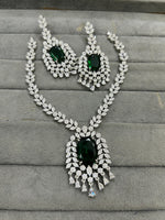 Indian Ethnic Silver Plated AD CZ Floral Necklace Earring Set For Wedding
