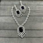 Indian Ethnic Silver Plated AD CZ Floral Necklace Earring Set For Wedding