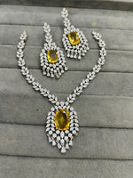 Indian Ethnic Silver Plated AD CZ Floral Necklace Earring Set For Wedding