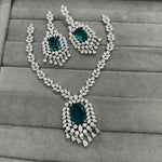 Indian Ethnic Silver Plated AD CZ Floral Necklace Earring Set For Wedding