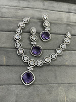 Bollywood Wedding American Diamond Silver Plated Necklace Earring Set
