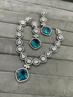 Bollywood Wedding American Diamond Silver Plated Necklace Earring Set