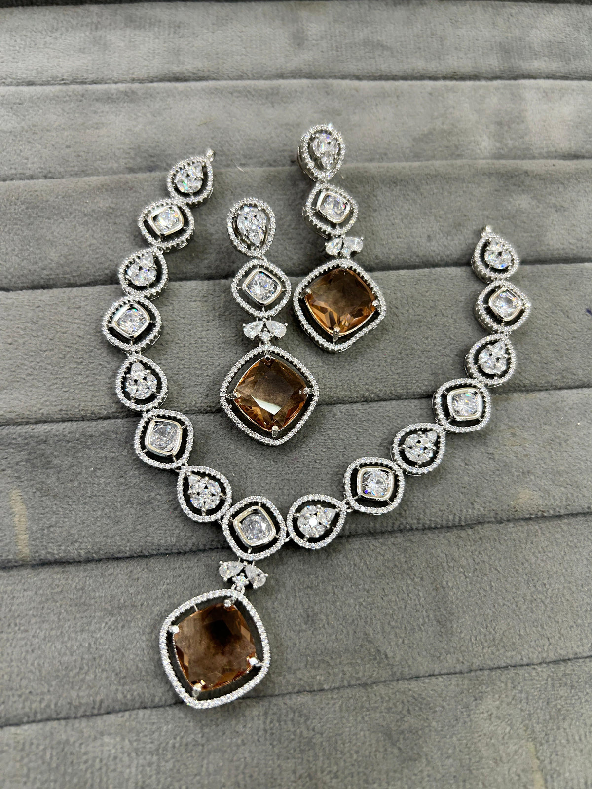 Bollywood Wedding American Diamond Silver Plated Necklace Earring Set