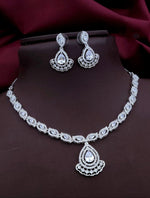 Punjabi Silver Plated Teardorp AD Necklace Earring Set For Women