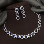 Bridal Ethnic Silver Tone CZ Choker Earring Set For Gift