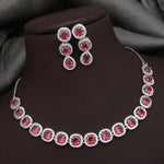 Bridal Ethnic Silver Tone CZ Choker Earring Set For Gift