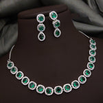 Bridal Ethnic Silver Tone CZ Choker Earring Set For Gift