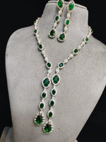 Indian Statement Bridal AD Silver Plated Necklace Earring Set For Wedding