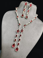 Indian Statement Bridal AD Silver Plated Necklace Earring Set For Wedding