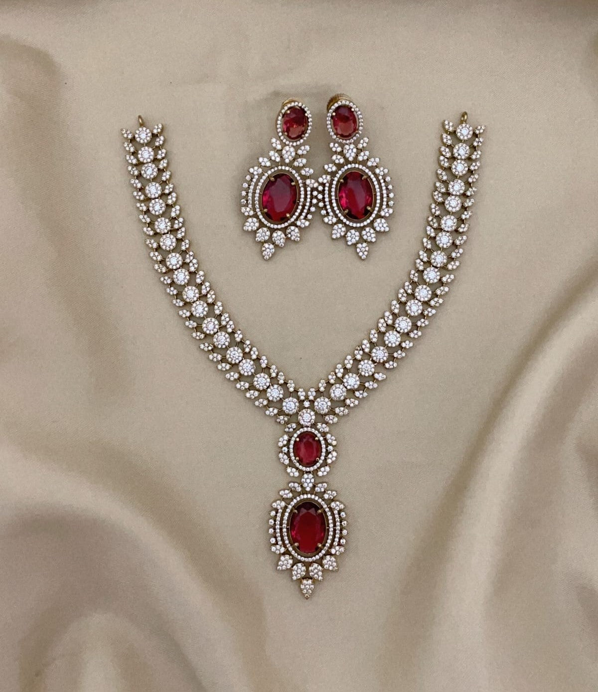 Traditional Bridal Floral Statement AD Necklace Earring Set