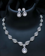 Stylish American Diamond Statement Silver Plated Necklace Earring Set