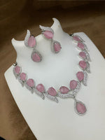 Pakistani Teardop CZ Silver Plated AD Necklace Earring Set For Wedding