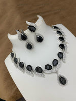 Pakistani Teardop CZ Silver Plated AD Necklace Earring Set For Wedding