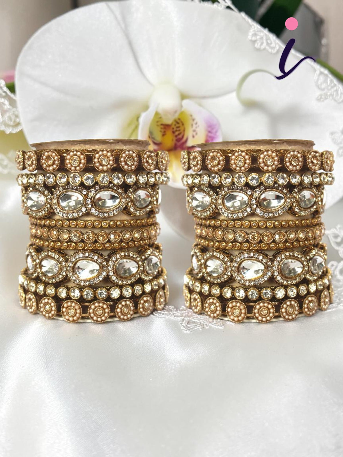 Kundan Kada Set, Indian Bangle Set, Thread Bangle Set, Kundan, Stones & Silk Threads Bridal Bangle Set for Women, Set of 2 for Both Hands