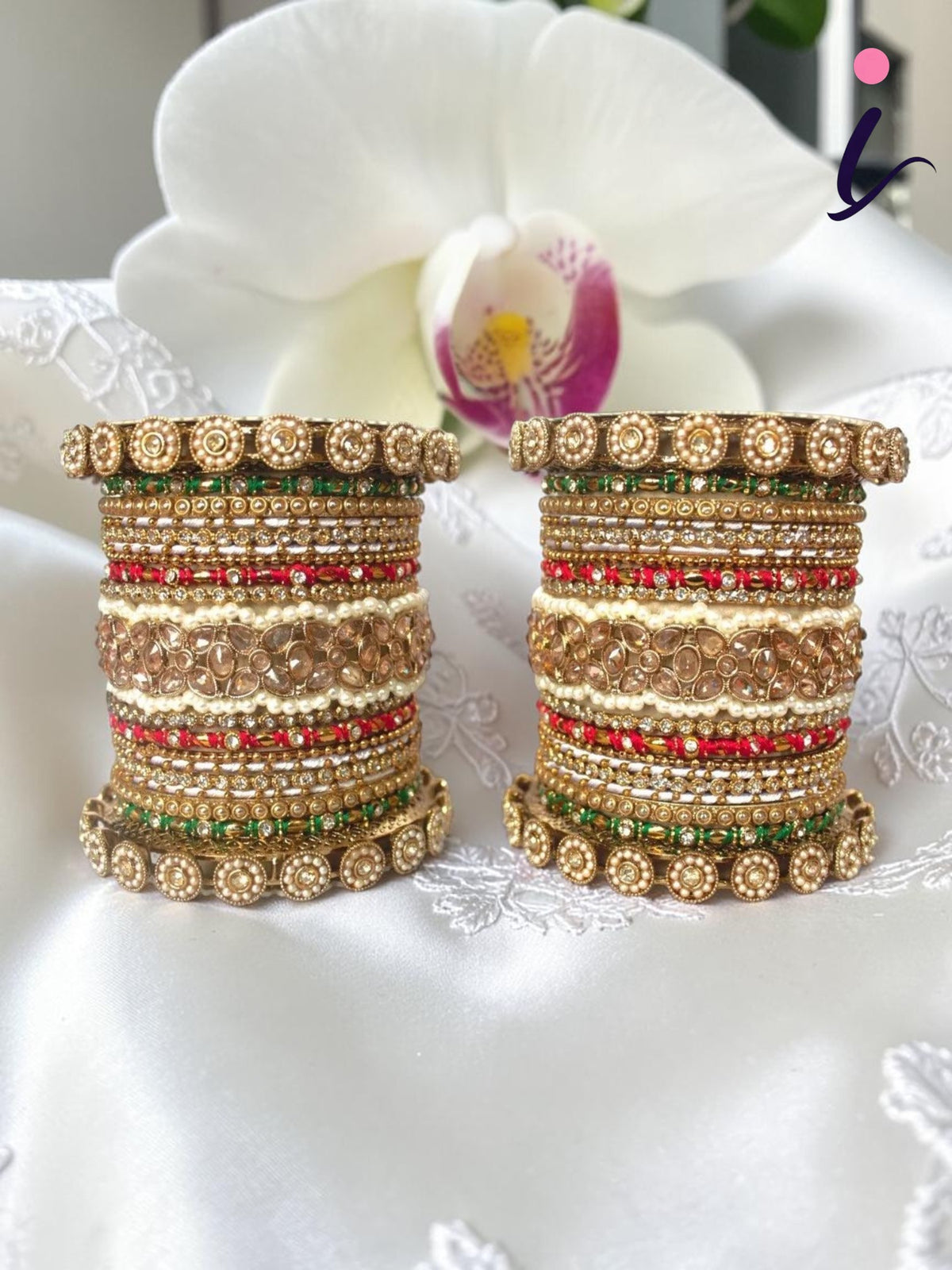 Kundan, Stones & Silk Threads Bridal Bangle Set for Women, Indian Bollywood Jewelry, Set of 2