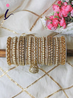 Handmade Indian Pearl Stone Work Bridal Bangle Set, Traditional Wedding Jewelry Collection for Women