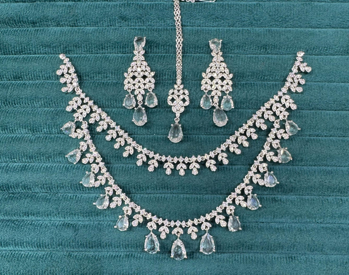 Floral Double Layer AD Choker Earrings Set | Kundan Jewelry | AD Jewelry | Indian Jewelry | Traditional Jewelry