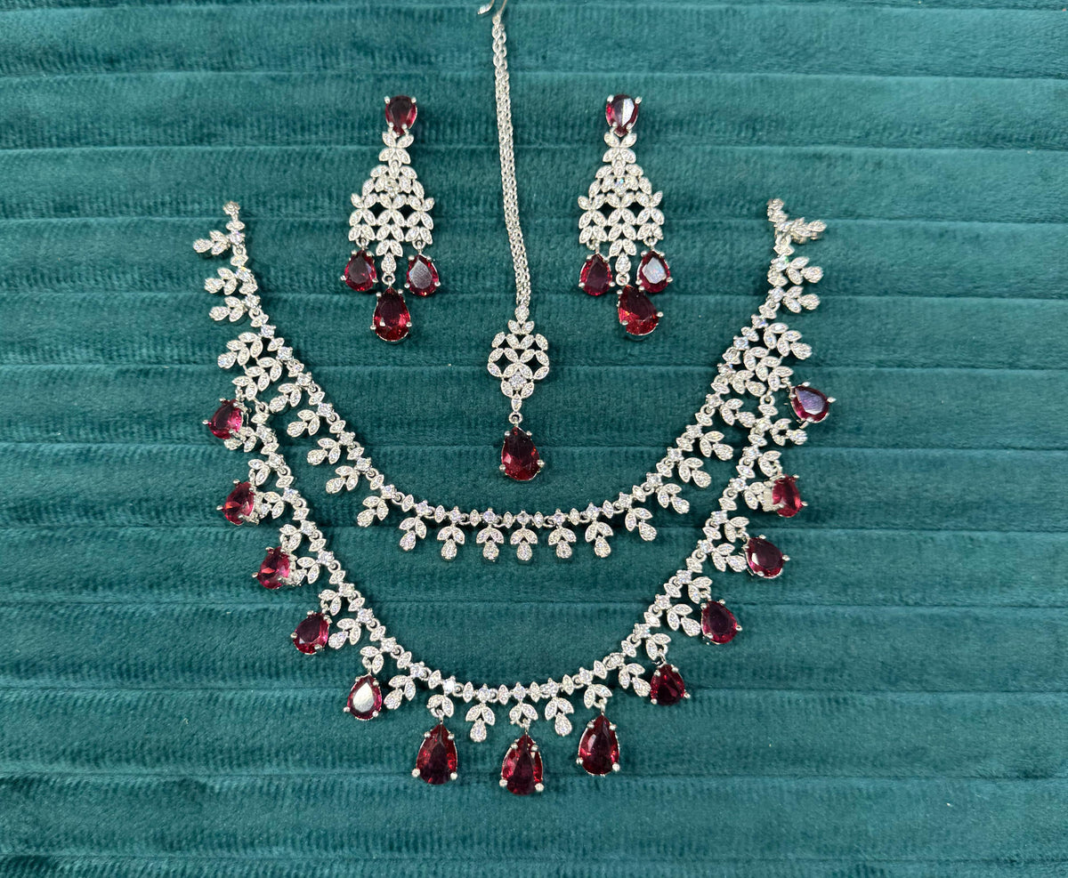 Floral Double Layer AD Choker Earrings Set | Kundan Jewelry | AD Jewelry | Indian Jewelry | Traditional Jewelry
