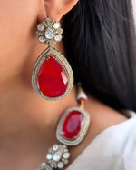 Indian Silver Plated Polki Floral Bridal Necklace Earring Set For Wedding