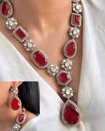 Indian Silver Plated Polki Floral Bridal Necklace Earring Set For Wedding