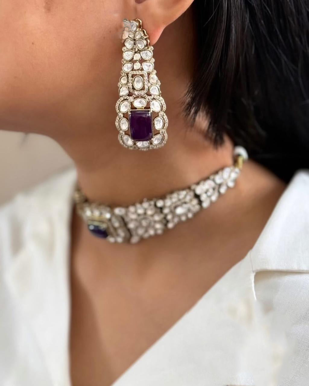 Pakistani Flower Design Polki Wedding Choker Earring Set