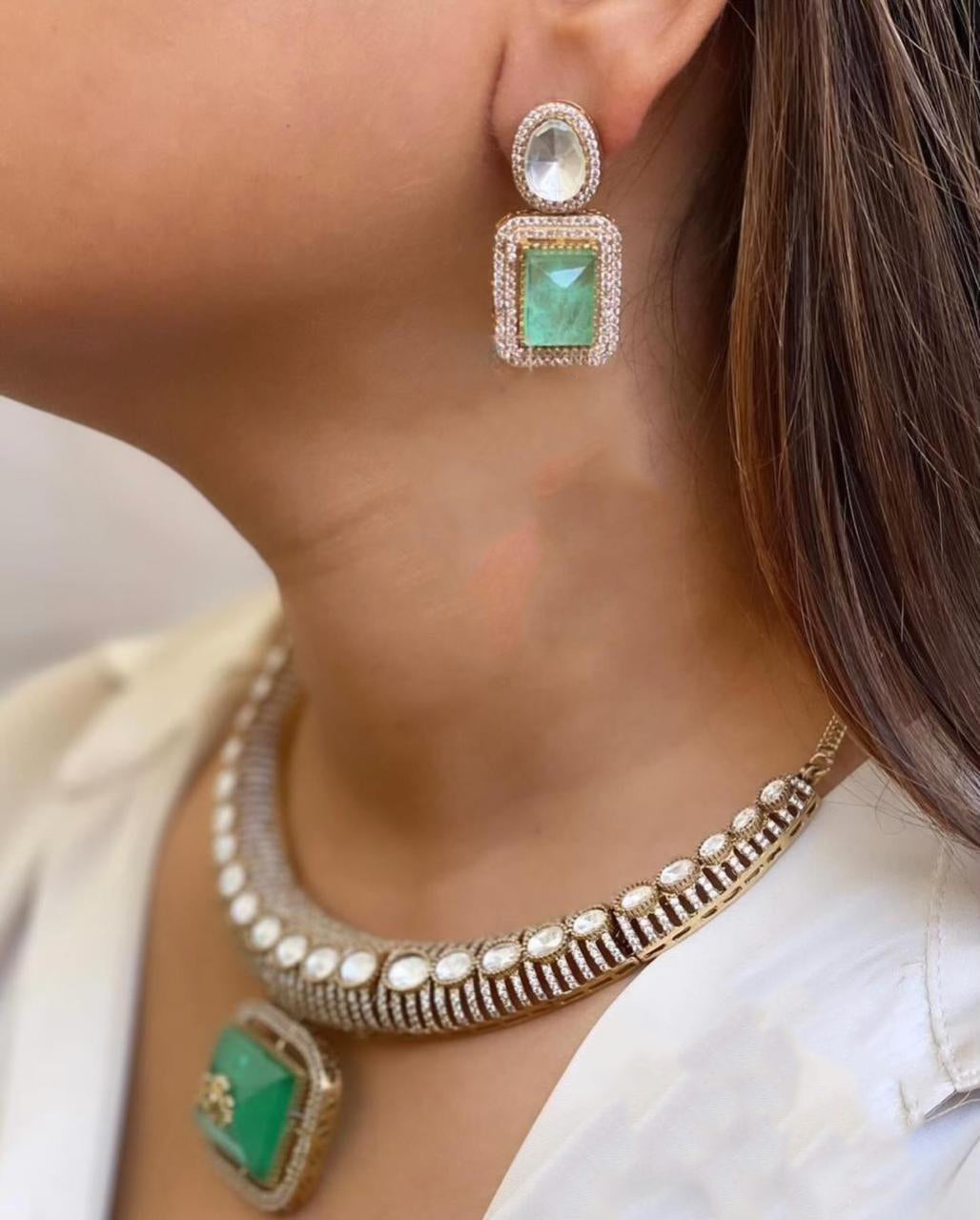 Rajsthani Ethnic Polki Choker Earring Set for Wedding