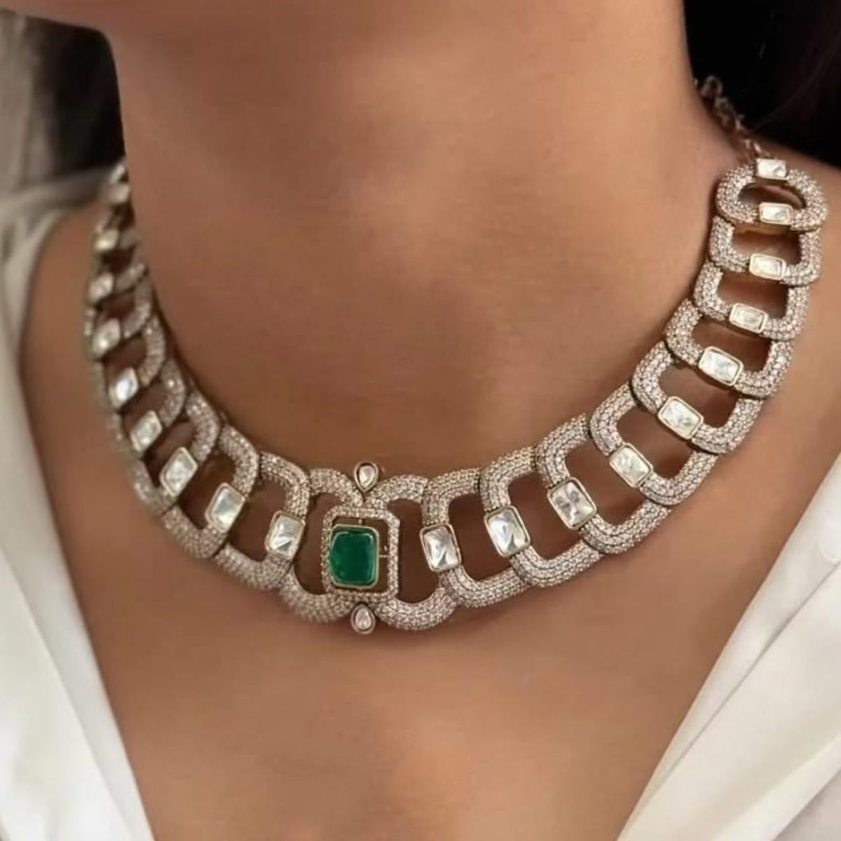 Green Stylish Polki Choker Indian Jewelry For Wedding
