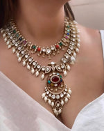 Indian Traditional Layered Floral Gold Plated Polki Necklace Earring Set